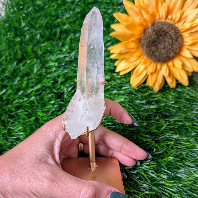Brazilian Lemurian Quartz on Gold Coloured Stand 