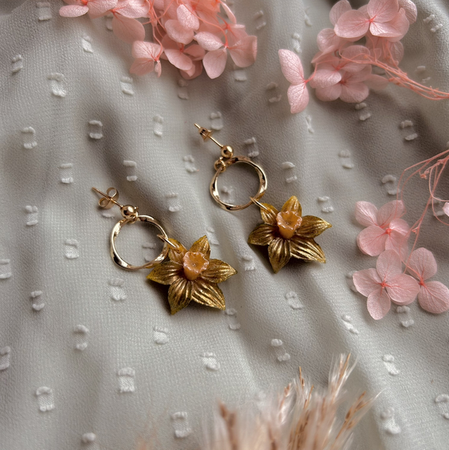 Golden Daffodil Stud Dangle Earrings