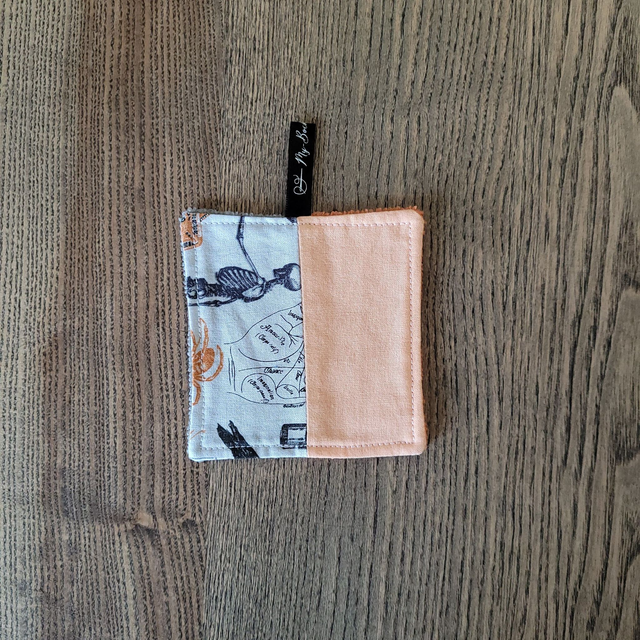 Coton lavable carré : Squelette, orange, gris