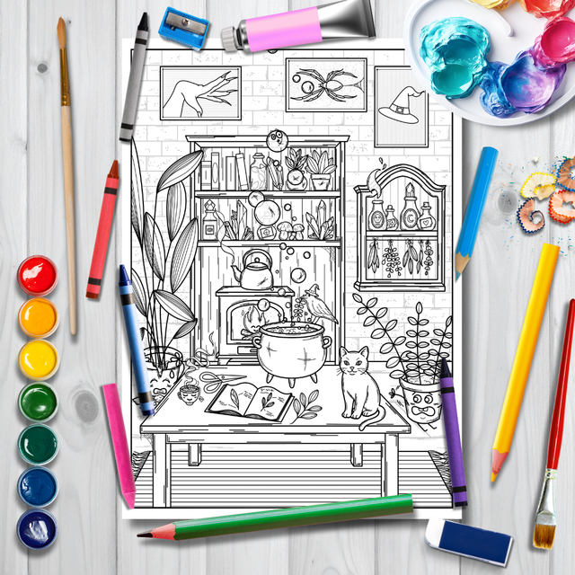 Affiche à colorier XL "La maison de la sorcière"