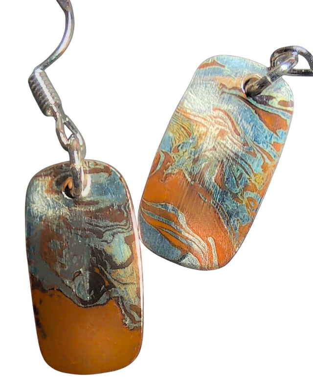 Mokume gane rounded rectangle earrings