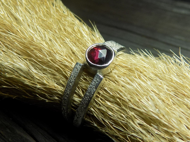 NOCTURNE-Bague Argent&amp;Grenat Almandin