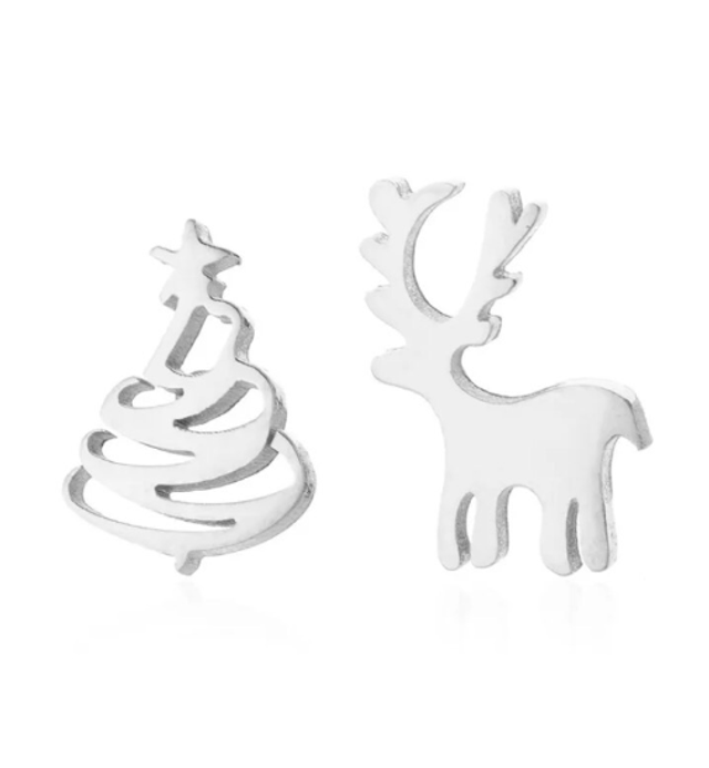 Reindeer & Christmas Tree Stud Earrings