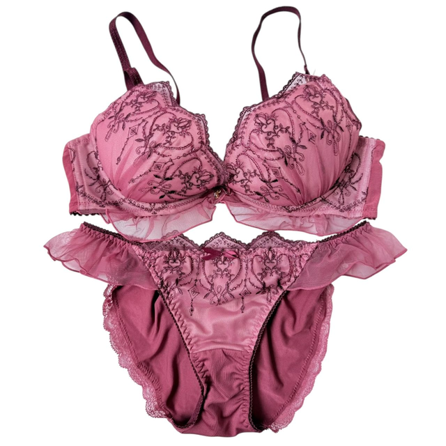Mauve Princess Floral Japanese Bra + Underwear Set UK 34B    