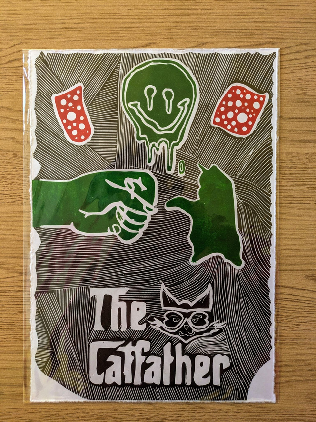 The CatFather - Lino Print