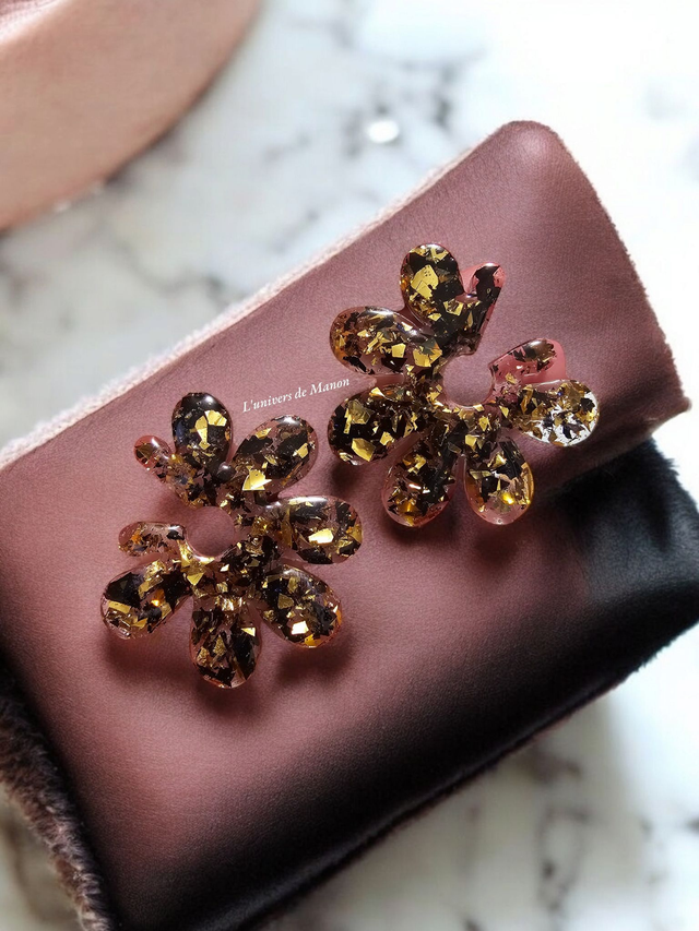 Boucles d&#039;oreilles &quot; Julia &quot;  en résine et paillettes pour femme, tendance 