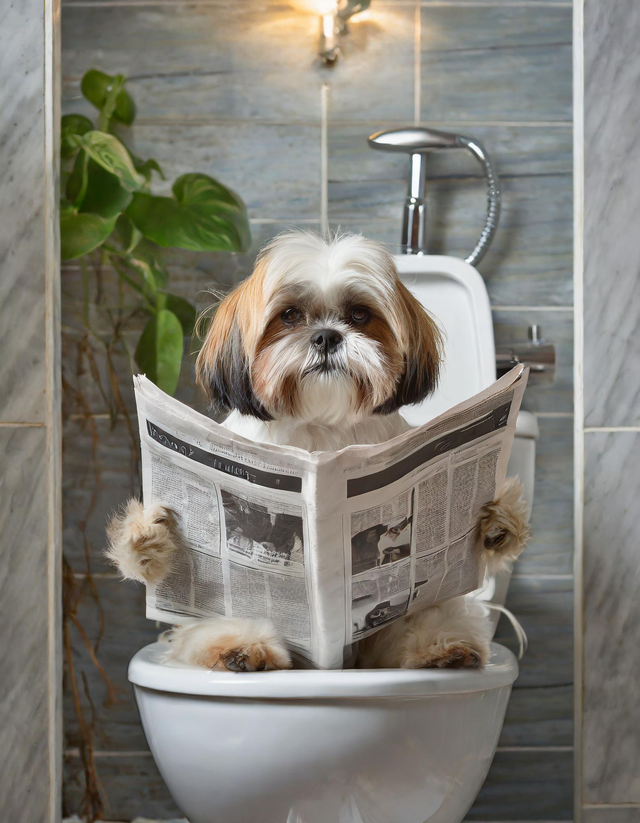 Lhasa Apso on the Toilet Framed Canvas