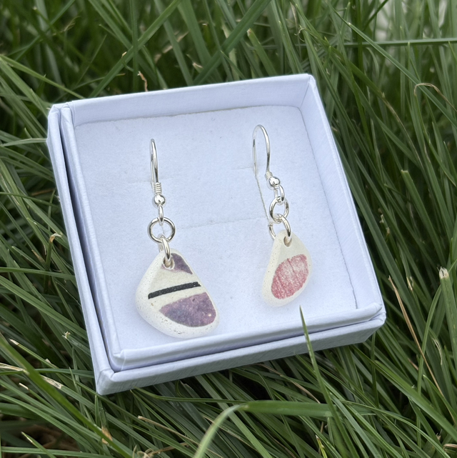 Mismatched Pottery & Sterling Silver Earrings