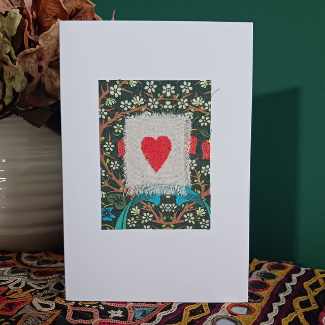 William Morris Blackthorn Fabric Heart Card