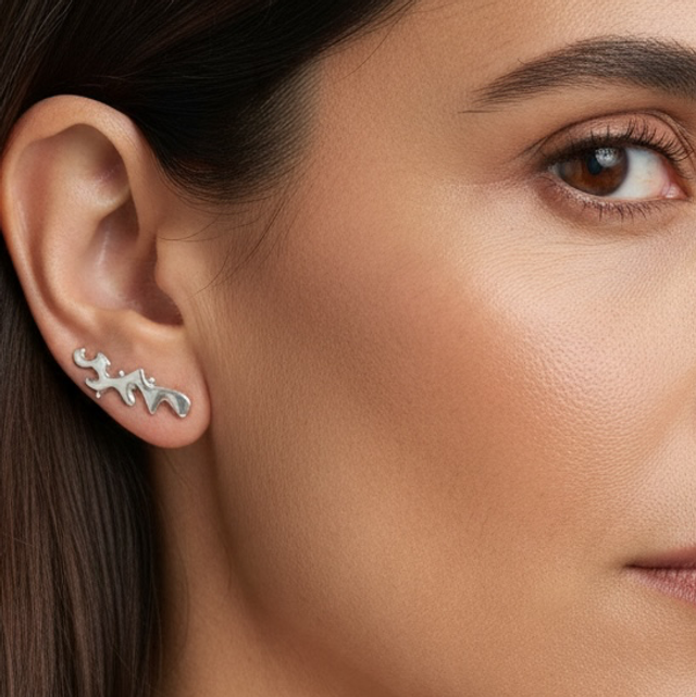 Paire de Bijoux d’Oreilles Algues sculptées et gouttes