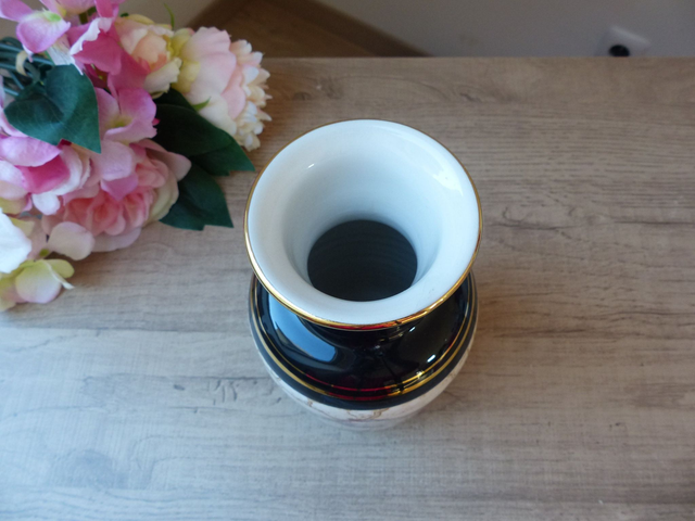 Vase vintage noir et doré en céramique marbrée – style oriental art déco – décoration élégante, pièce numérotée, cadeau pour amateur d’art