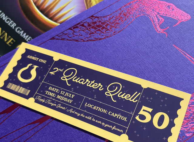 Ticket to Second Quarter Quell Card Bookmark | Perfect for Hunger Games Lovers