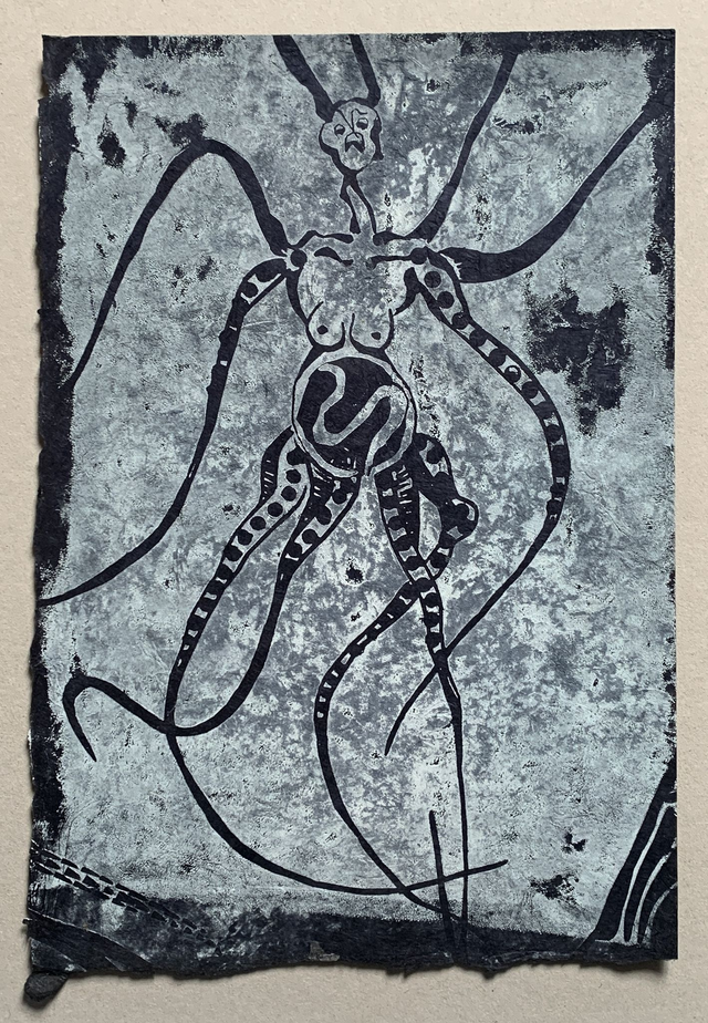 Linogravure sur papier népalais / Papier Lokta - 21 x 30 cm