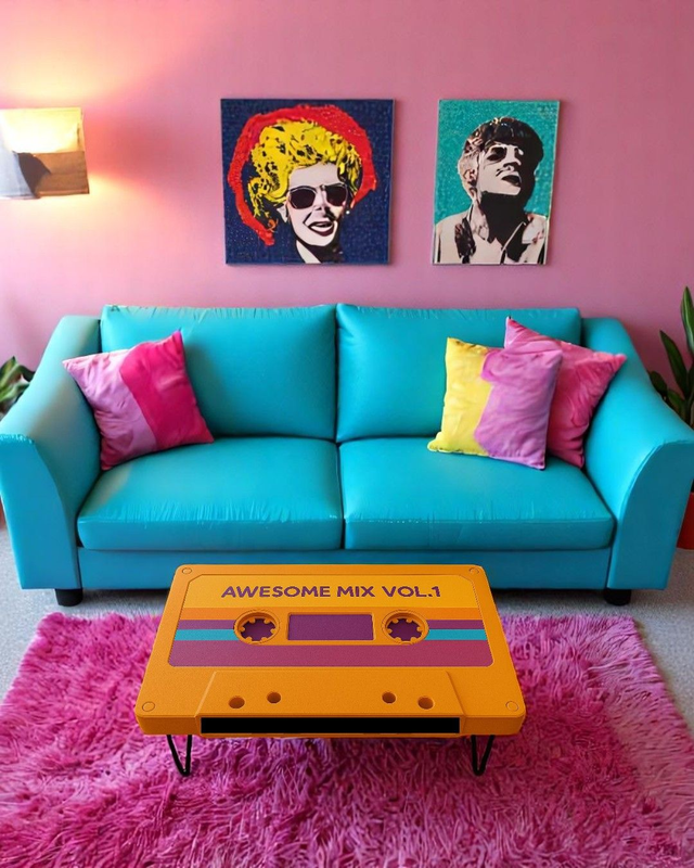 Table basse K7 Audio &quot;Pop &amp; Vintage&quot; – L’audace des couleurs rétro