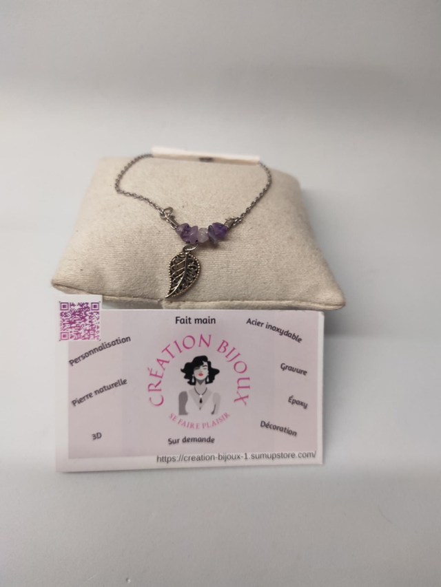 Bracelet améthyste et feuilles 
