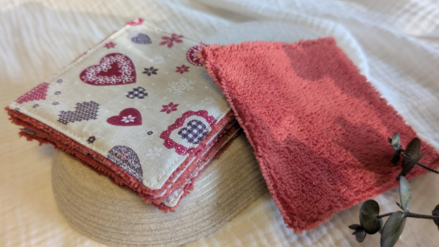 Lingettes démaquillantes lavables - Collection "Cœurs d'Alsace", + bambou terracotta, le lot de 5