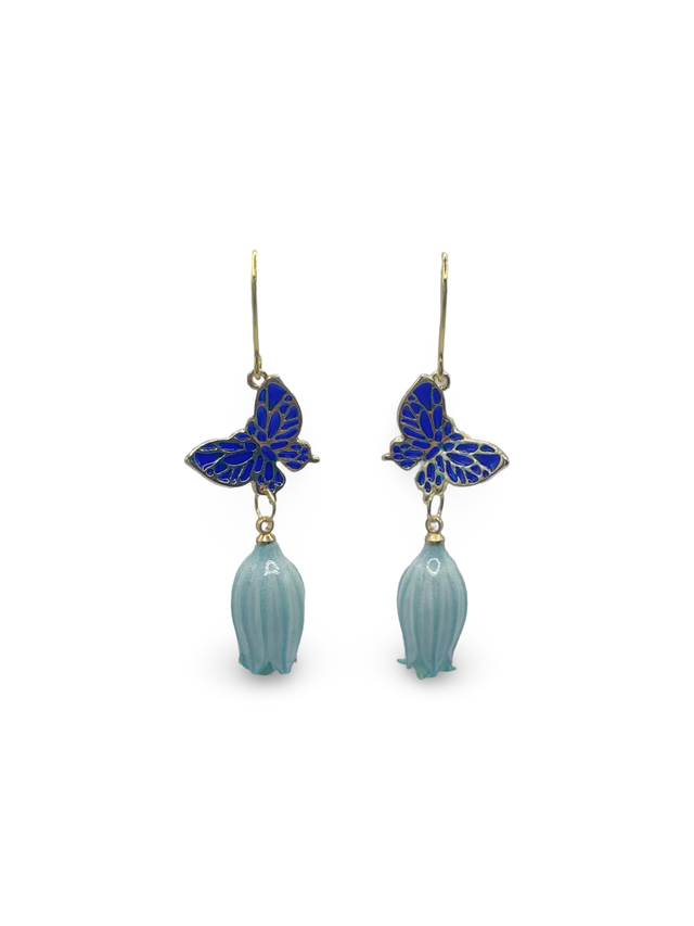 Lilian Lily of the Valley Flower Drop French Hook Earrings with Butterfly