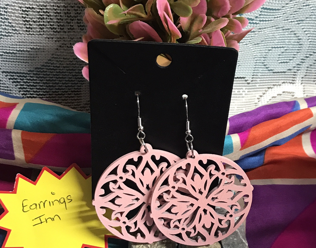 Pink Wood Dangling Earrings-SWDE86
