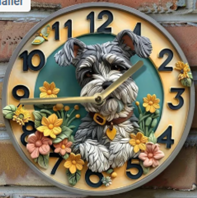 Vintage metalen klok Schnauzer-Thema (20cm diameter)