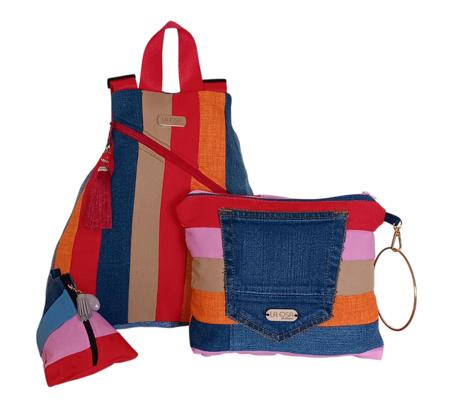 Conjunto “Mini Armonía” – Mochila mini, bolso de mano y monedero artesanal