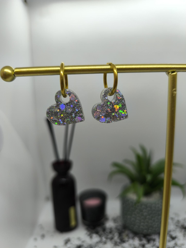 Pampilles interchangeables coeur argenté holographique 