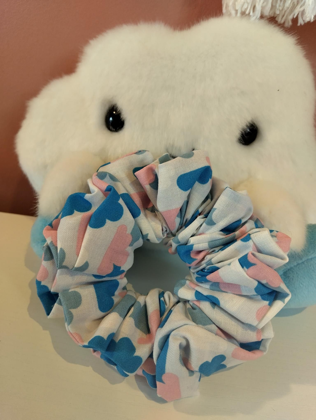 Handmade scrunchie -Clouds