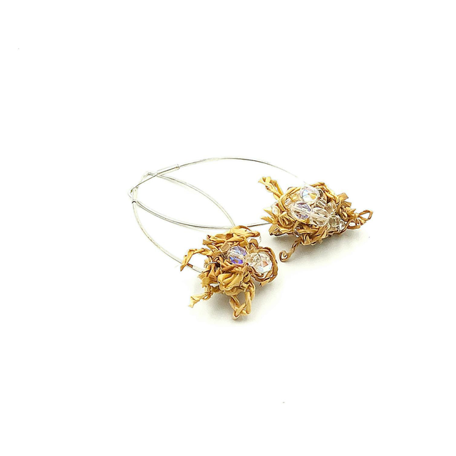 Boucles d'Oreilles Longues en Paille de Seigle et Cristal