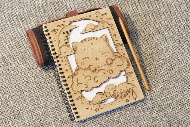 CARNET EN BOIS - CHAT #1