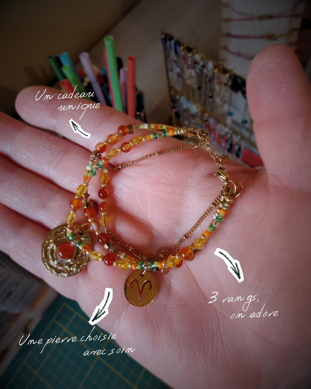 Bracelet Astro Bélier & Cornaline - Orange & Vert