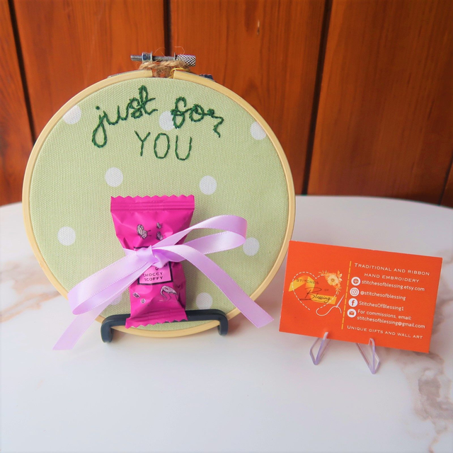 Chocolate Sentiment Hand Embroidered Hoop