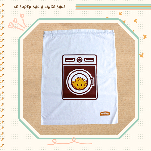 Sac à linge sale blanc - Illustration machine à laver
