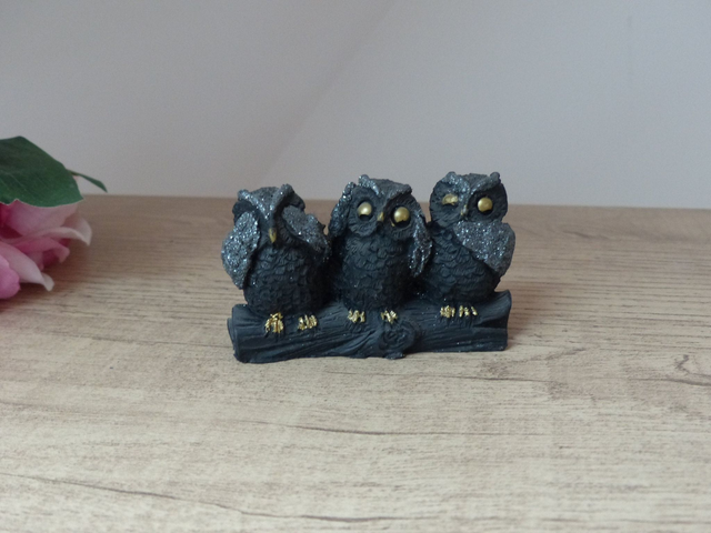 Statuette trois chouettes sages hiboux en pierre de lave, sculptures en pierre, ne dit pas le mal, n&#039;entend pas le mal, ne voit pas le mal