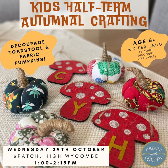 Kids Half Term Crafting - Pumpkins & Toadstools, 1pm