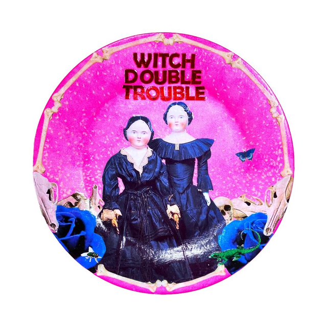 "Witch Double Trouble" Pink Upcycled Wall Plate - House of Frisson
