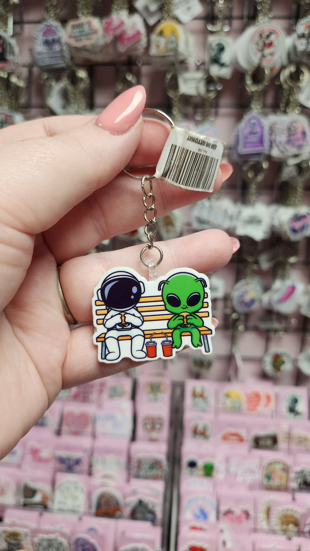 Alien and Astronaut | Keyring, Pin or Phone Grip | 196