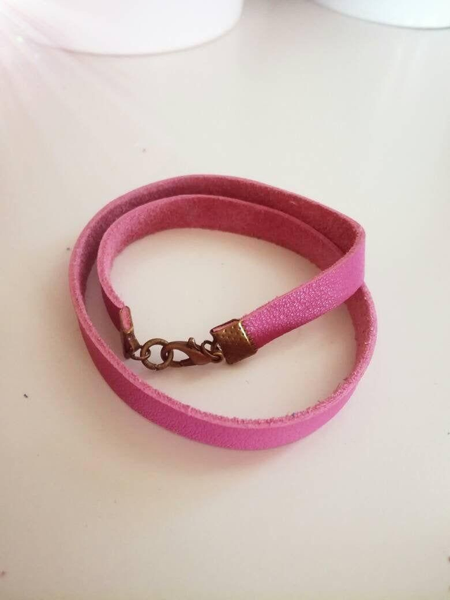 Double - Bracelet en cuir véritable réversible vieux rose