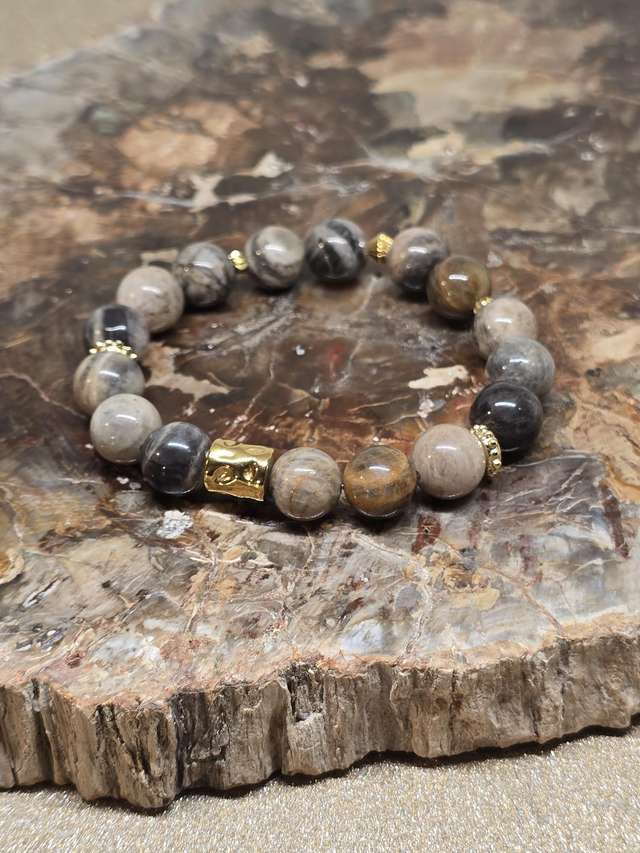 Bracelet Pierre de lune noire en 1 cm 