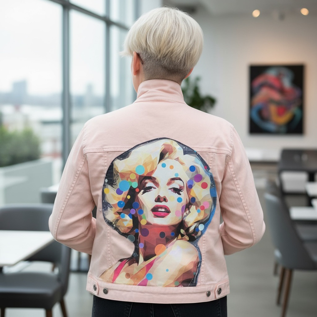 Veste en jeans rose customisée  42