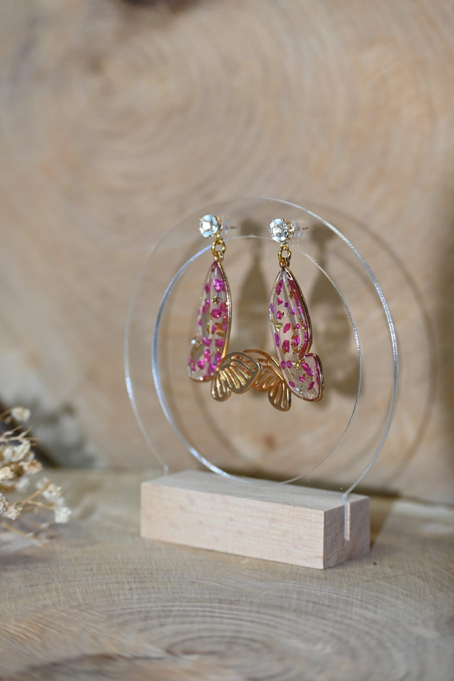 🦋Papill’Or 🦋Boucles d’oreilles en Résine UV - Fuschia ✨