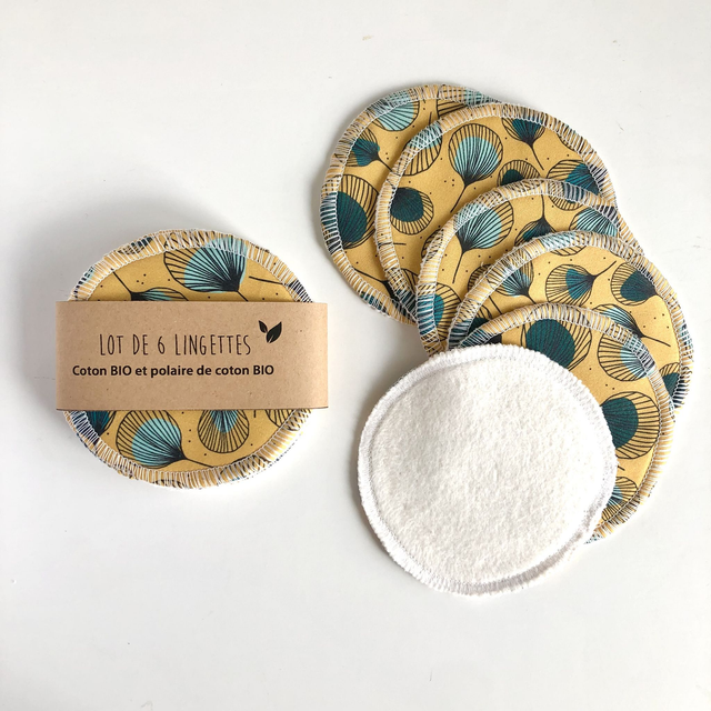 Lingettes démaquillantes - Plumes vertes fond bleu jaune