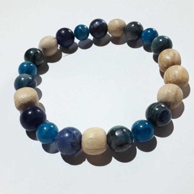 Kyanite-Apatite-Sodalite Palo Santo Bracelet 