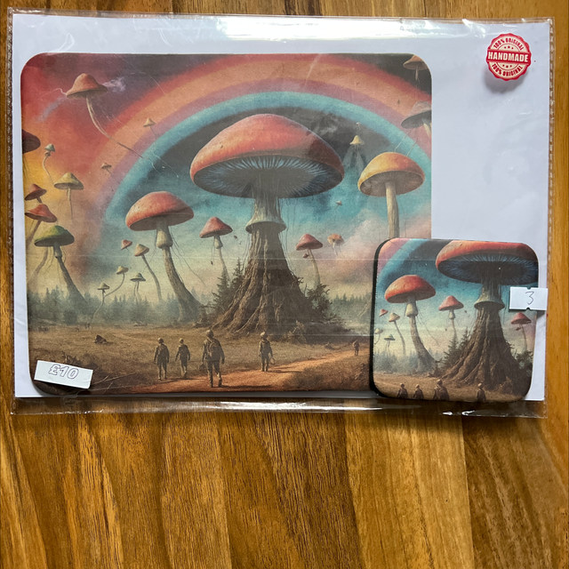 Space mushroom mouse mat and coaster