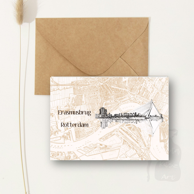Ansichtkaart Skyline Rotterdam | liggende kaart | met envelop of postkaart zonder | stadskaart achtergrond 