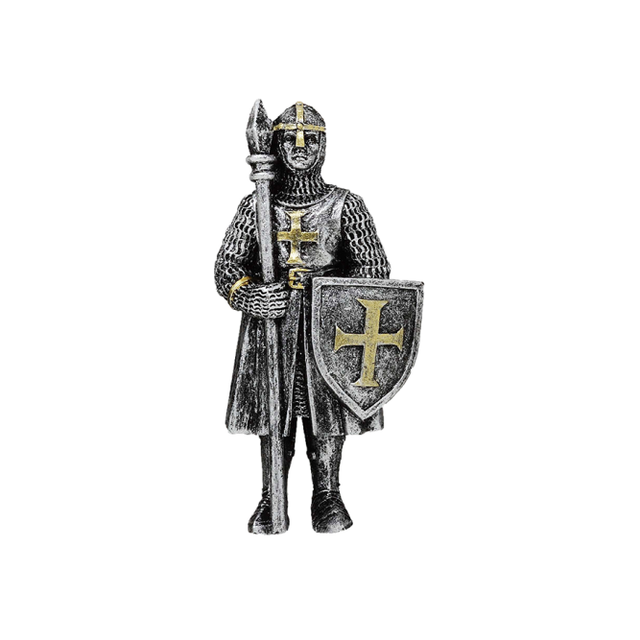 Chevalier argenté lance à gauche et bouclier à droite