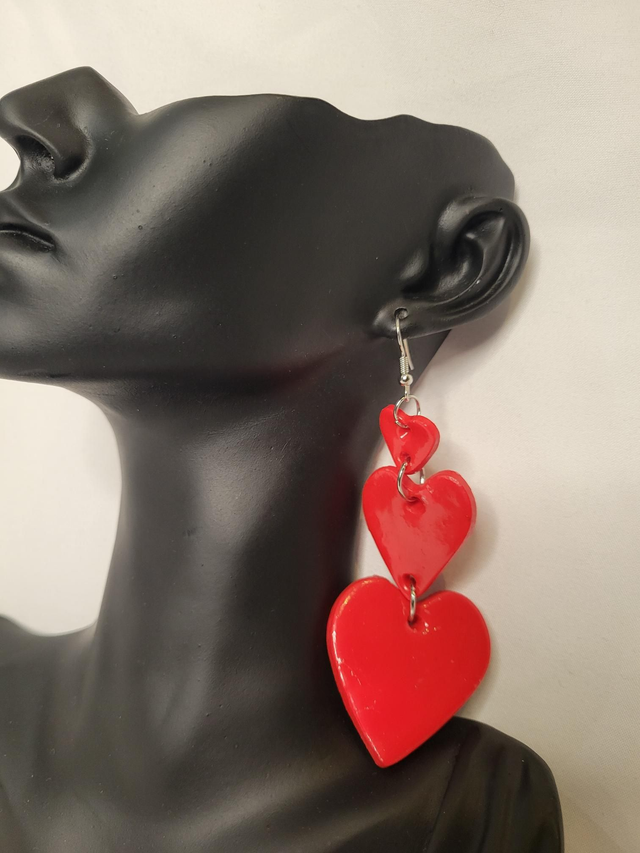  Clay earrings (red hearts)