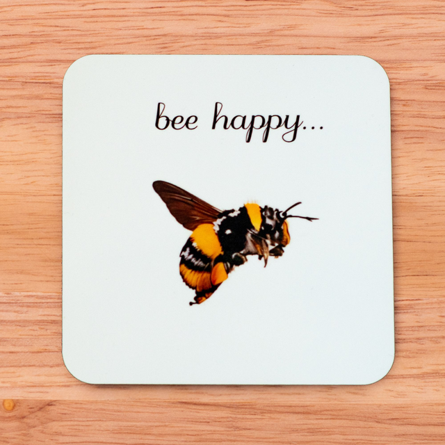 Bumblebee Coaster - Vibrant colours with a glossy finish. 9.8cm x 9.8cm x 0.4cm
