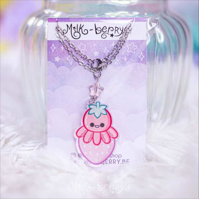 Collier Acrylique Recyclé Poulpe Fraise