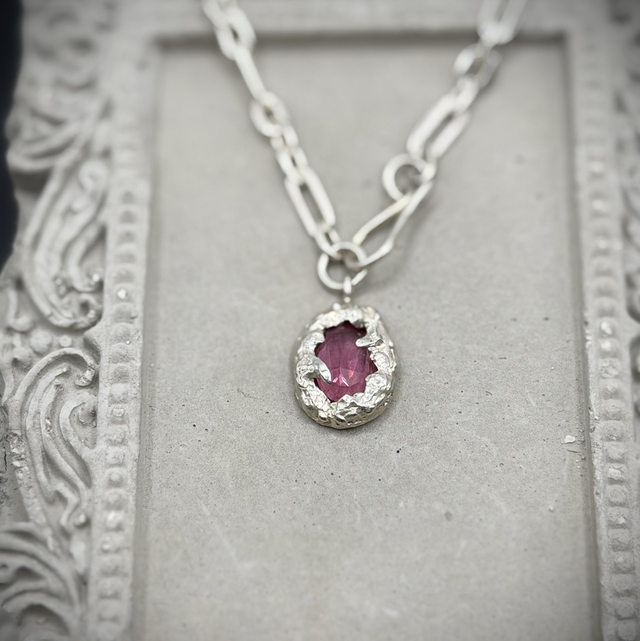 Rubellite Tourmaline Geode necklace