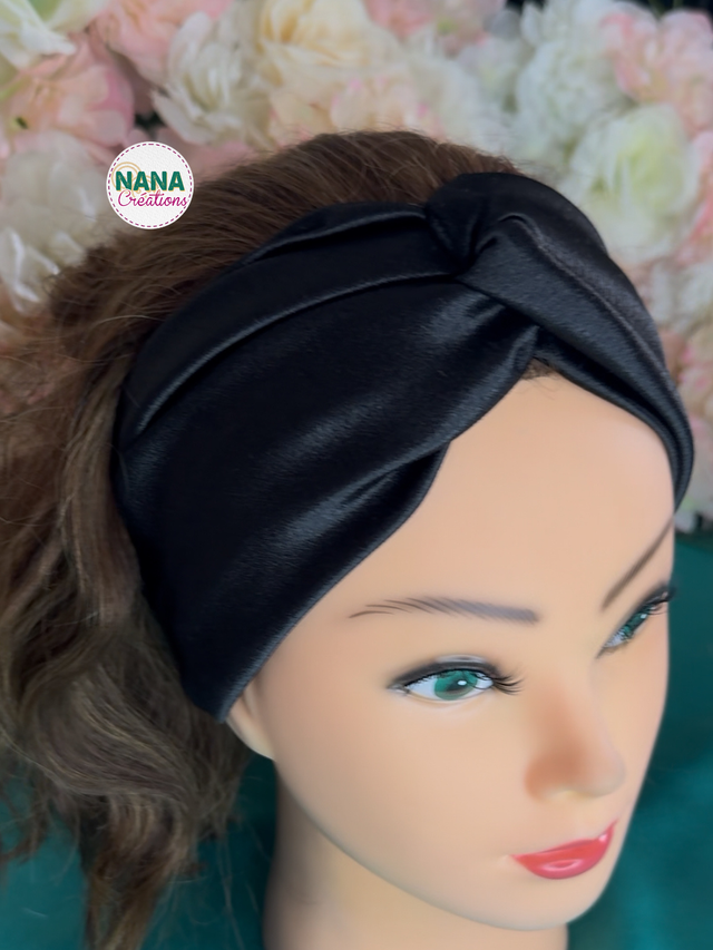 Bandeau Satin Torsadé - Ébène – Fait main