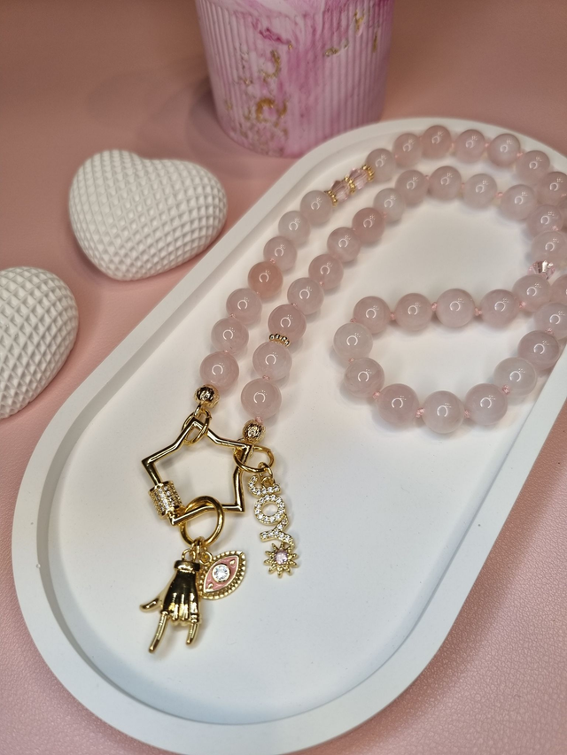 Kette ILVIE GEMS - Rosenquarz "Joy" - handgeknotet